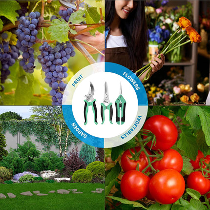 3PCS Stainless Steel Garden Shears Set Multi Function for Pruning Trimming Plants