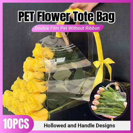 10pcs Transparent Flower Handbags Clear PET Bouquet Holder Gift Bags for Events