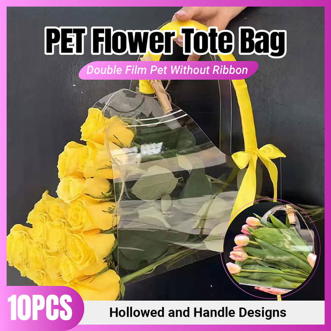 10pcs Transparent Flower Handbags Clear PET Bouquet Holder Gift Bags for Events