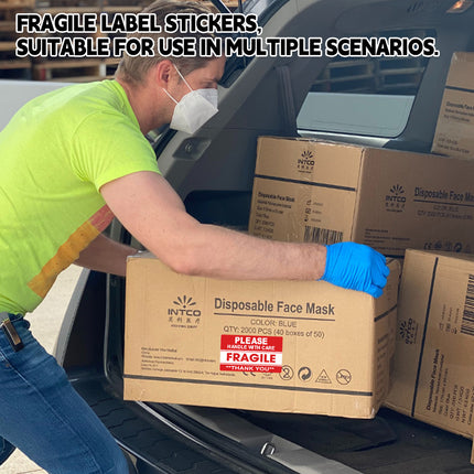 Fragile Warning Label Sticker 2 Rolls 1000PCS 2x3in Red for Shipping Packaging