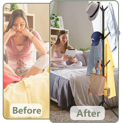 6Hooks Coat Stand Rack Clothes Hanger Hat Tree Jacket Umbrella Storage Organizer