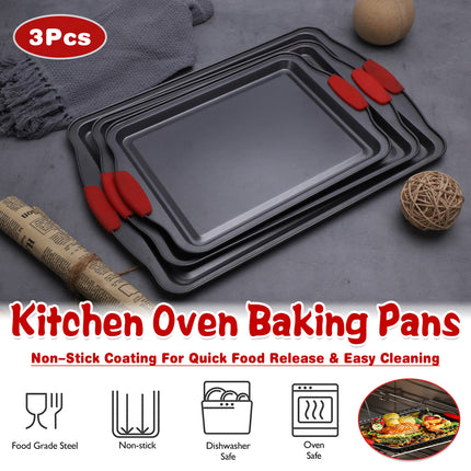 3PCS High Temp Non Stick Home Baking Tray Oven Safe Durable for Cakes Breads