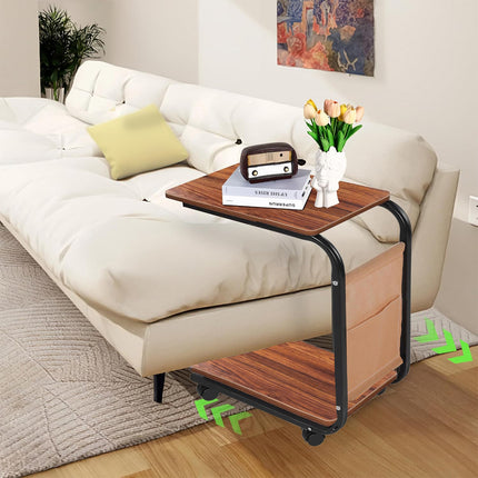 Movable Side Table with Wheels Sturdy Durable for Living Room Bedroom Sofa Side
