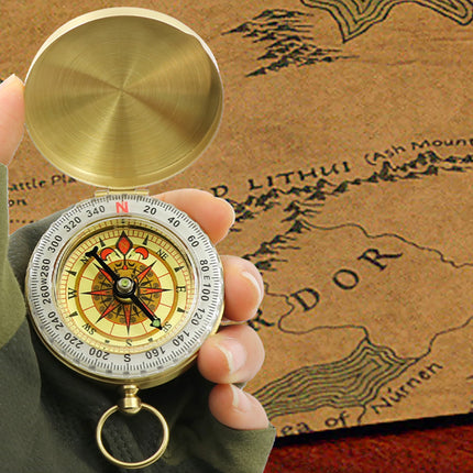 2PCS Copper Compass with Flip Cover and Hook Nightlight Camping Navigation