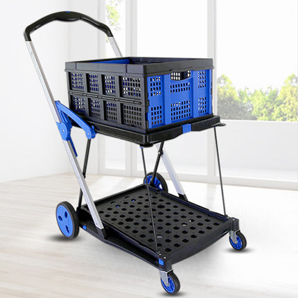 2 Tier Multi Functional Foldable Trolley Portable Storage Cart For Home Outdoor