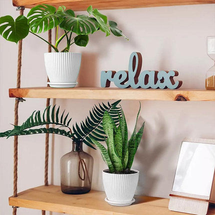 6PCS Simple Plastic Round Plant Pots Vertical Stripes Flower Pot Green Gardening