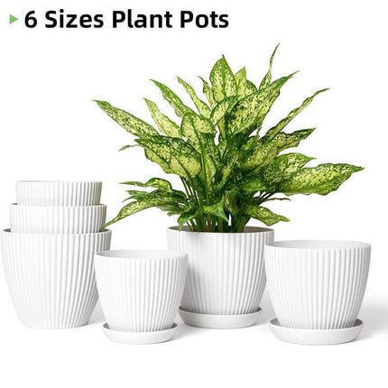 6PCS Simple Plastic Round Plant Pots Vertical Stripes Flower Pot Green Gardening