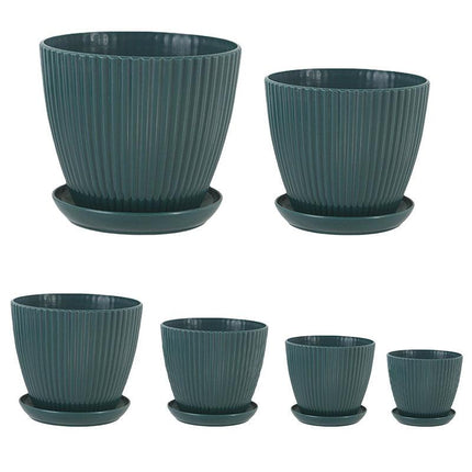 6PCS Simple Plastic Round Plant Pots Vertical Stripes Flower Pot Green Gardening