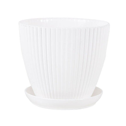6PCS Simple Plastic Round Plant Pots Vertical Stripes Flower Pot Green Gardening