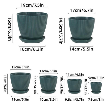 6PCS Simple Plastic Round Plant Pots Vertical Stripes Flower Pot Green Gardening