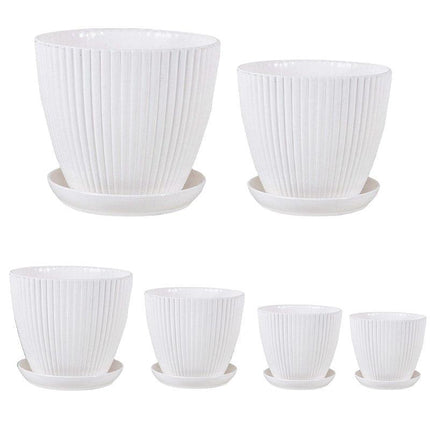 6PCS Simple Plastic Round Plant Pots Vertical Stripes Flower Pot Green Gardening