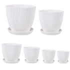 6PCS Simple Plastic Round Plant Pots Vertical Stripes Flower Pot Green Gardening