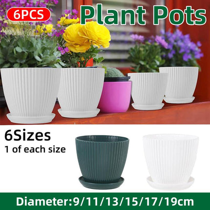 6PCS Simple Plastic Round Plant Pots Vertical Stripes Flower Pot Green Gardening