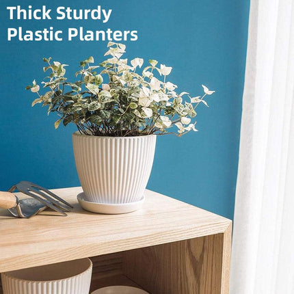 6PCS Simple Plastic Round Plant Pots Vertical Stripes Flower Pot Green Gardening