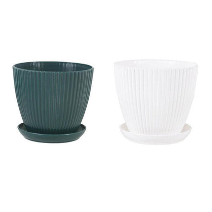 6PCS Simple Plastic Round Plant Pots Vertical Stripes Flower Pot Green Gardening