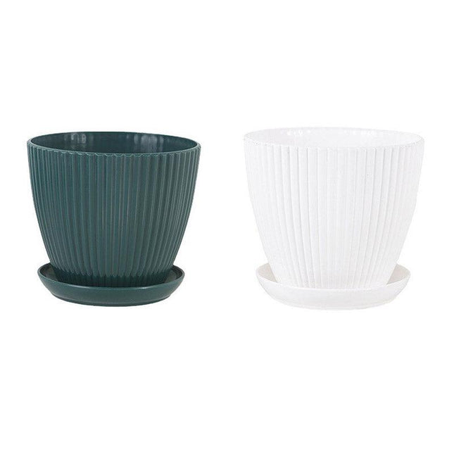 6PCS Simple Plastic Round Plant Pots Vertical Stripes Flower Pot Green Gardening