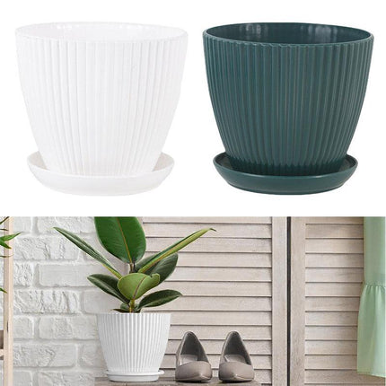 6PCS Simple Plastic Round Plant Pots Vertical Stripes Flower Pot Green Gardening