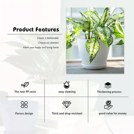 6PCS Simple Plastic Round Plant Pots Vertical Stripes Flower Pot Green Gardening