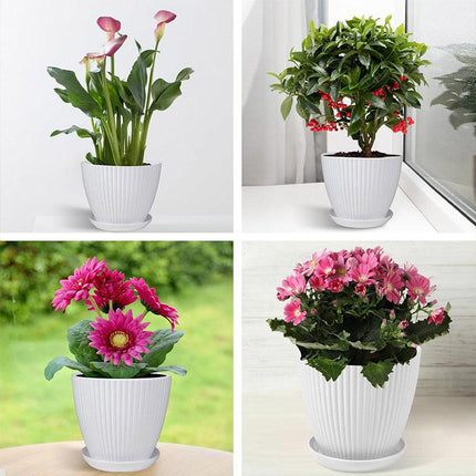 6PCS Simple Plastic Round Plant Pots Vertical Stripes Flower Pot Green Gardening