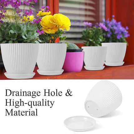 6PCS Simple Plastic Round Plant Pots Vertical Stripes Flower Pot Green Gardening