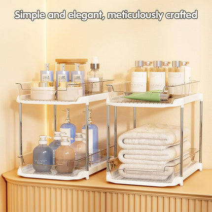 White Double Shelf Cosmetics Storage Box Large Capacity Desktop Organizer Stand