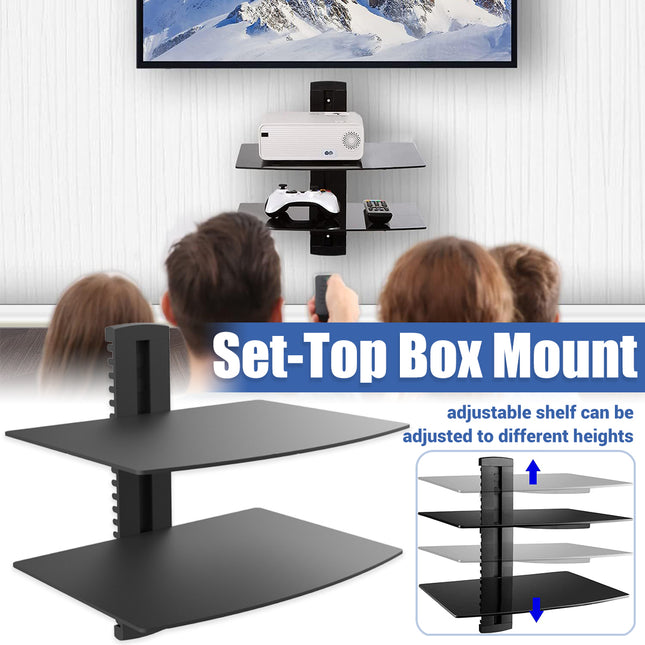2-Tier Set-Top Box Mount Sturdy for DVR DVD Player Media Storage Home Use