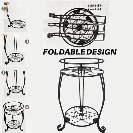 Foldable Plant Stand 2 Tier Metal Flower Shelf for Indoor Outdoor Garden Use