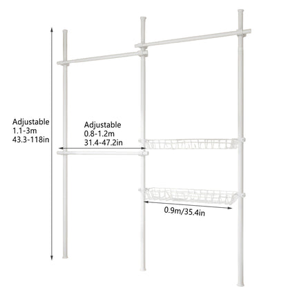 Modular Floor-Standing Clothes Rack Adjustable Height for Home Clothes Storage