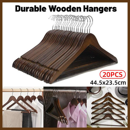 20pcs Wooden Clothes Hangers Household Wardrobe Storage Rack Hanging Coat Shelf