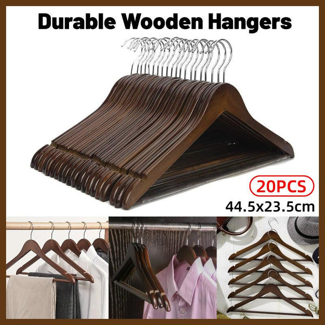 20pcs Wooden Clothes Hangers Household Wardrobe Storage Rack Hanging Coat Shelf