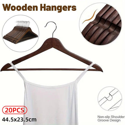 20pcs Wooden Clothes Hangers Household Wardrobe Storage Rack Hanging Coat Shelf