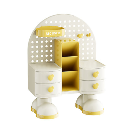 Desk Organiser with Pegboard 2 Drawers Compartments Office Home Stationery