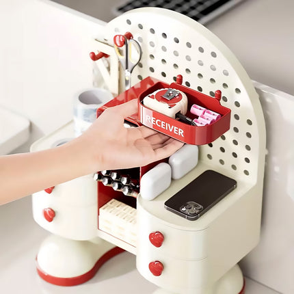 Desk Organiser with Pegboard 2 Drawers Compartments Office Home Stationery