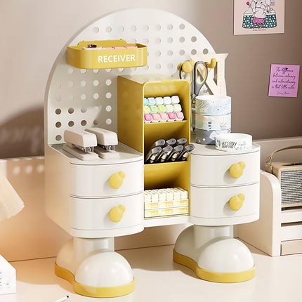 Desk Organiser with Pegboard 2 Drawers Compartments Office Home Stationery