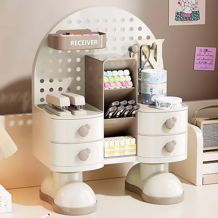 Desk Organiser with Pegboard 2 Drawers Compartments Office Home Stationery