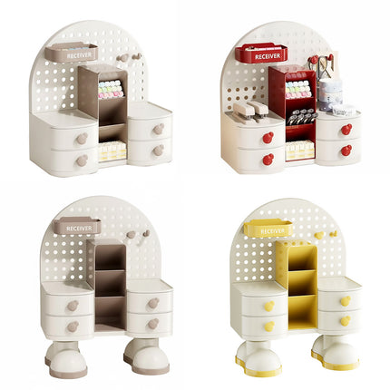 Desk Organiser with Pegboard 2 Drawers Compartments Office Home Stationery