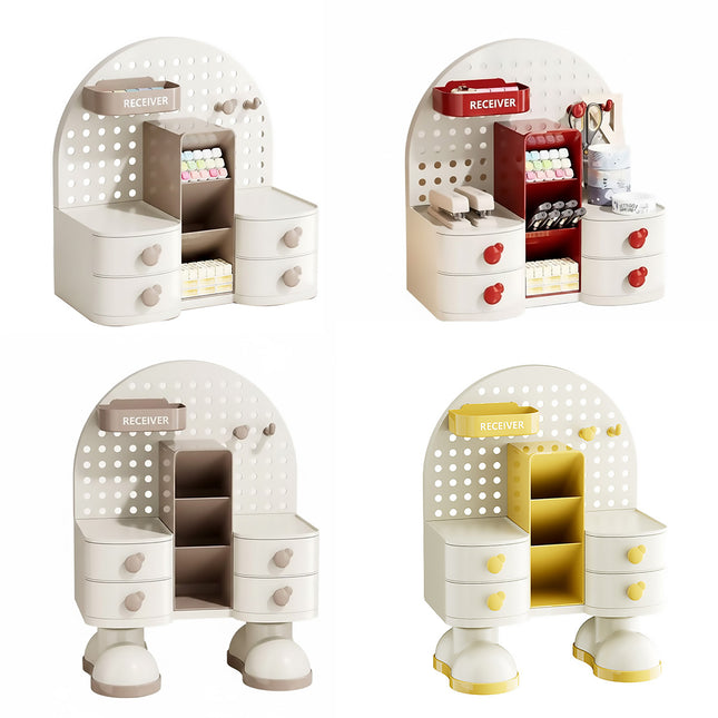Desk Organiser with Pegboard 2 Drawers Compartments Office Home Stationery