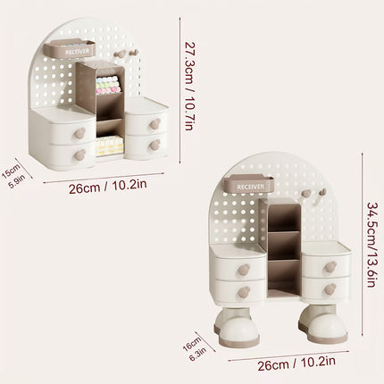 Desk Organiser with Pegboard 2 Drawers Compartments Office Home Stationery