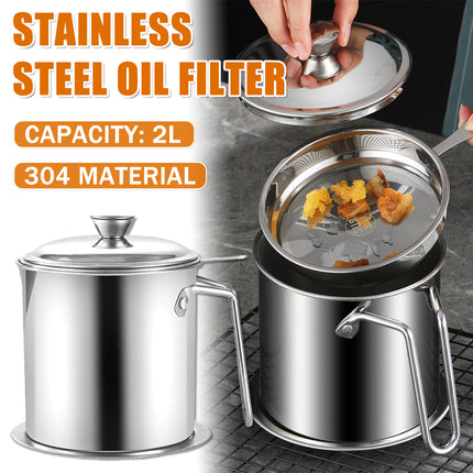 2L Large Capacity Stainless Steel Oil Filter Pot Leakproof Easy to Clean Durable