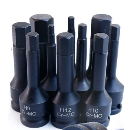 10 Piece Impact Hex Socket Bit Set 1/2 Inch Drive Metric H5 to H19 with Storage Case