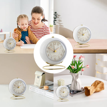Simple Quiet Metal Alarm Clock with Night Light Battery-powered for Home Bedroom