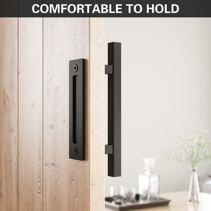 Black Carbon Steel Door Handle Easy to Install Durable Sturdy for Home Barn Door