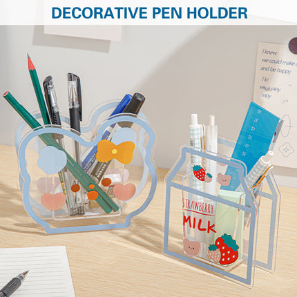Acrylic Cartoon Pen Holder Cute Desk Organizer for Pens Pencils Stationery
