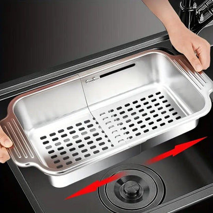 304 Stainless Steel Retractable Sink Drain Basket Kitchen Storage Rack Adjustable