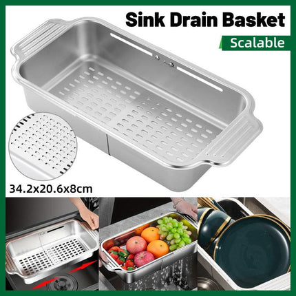 304 Stainless Steel Retractable Sink Drain Basket Kitchen Storage Rack Adjustable