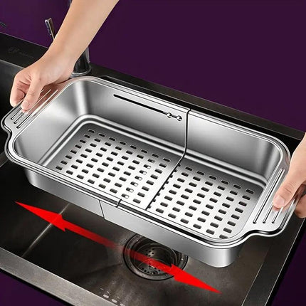 304 Stainless Steel Retractable Sink Drain Basket Kitchen Storage Rack Adjustable