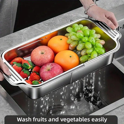 304 Stainless Steel Retractable Sink Drain Basket Kitchen Storage Rack Adjustable