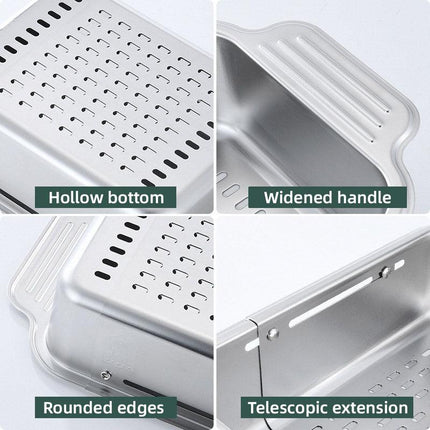304 Stainless Steel Retractable Sink Drain Basket Kitchen Storage Rack Adjustable