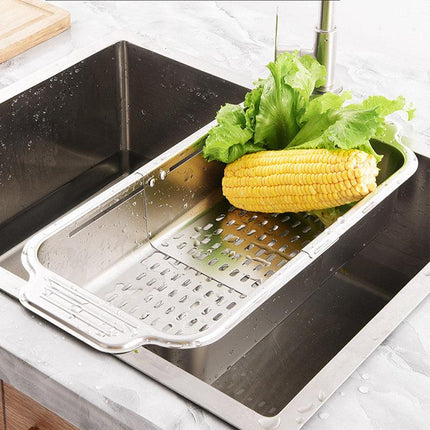 304 Stainless Steel Retractable Sink Drain Basket Kitchen Storage Rack Adjustable