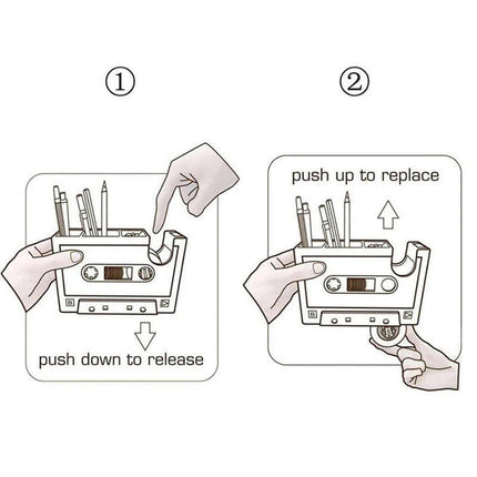 Retro Cassette Tape Style Pen Holder with Tape Dispenser Desktop Organizer